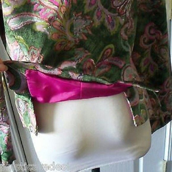 PRINT CORDUROY BLAZER GREEN PURPLE FLORAL PAISLEY TAILORED FIT SIZE 10 WOMENS 10 - Picture 4 of 5